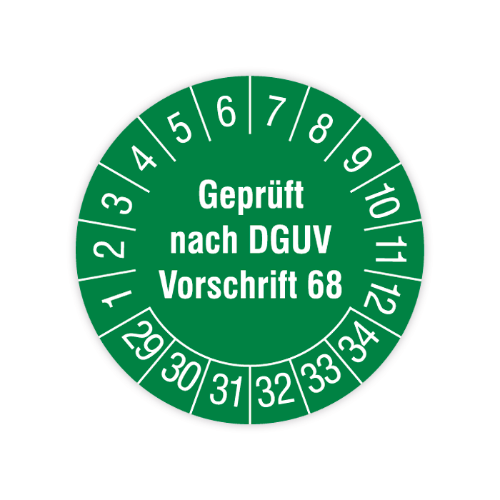 Prüfplakette Flurförderzeuge, Geprüft nach DGUV Vorschrift 68, 2029, verschiedene Ausführungen