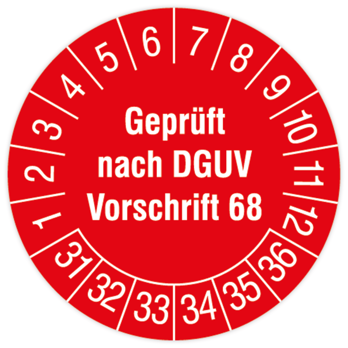 Prüfplakette Flurförderzeuge, Geprüft nach DGUV Vorschrift 68, 2031, Dokumentenfolie, Ø 40 mm