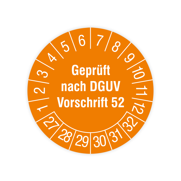Prüfplakette Krane, Geprüft nach DGUV Vorschrift 52, 2027, verschiedene Ausführungen