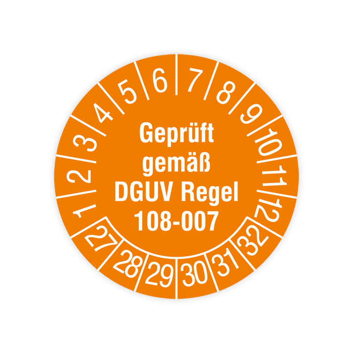 Prüfplakette Lager, Geprüft gemäß DGUV Regel 108-007, 2027, verschiedene Ausführungen