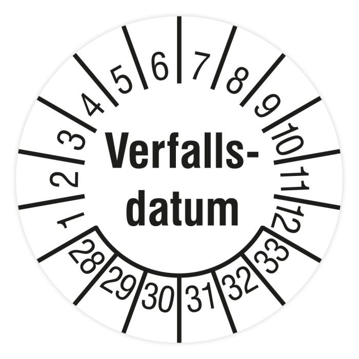 Prüfplakette, Verfallsdatum, 2028 - 2033, verschiedene Ausführungen