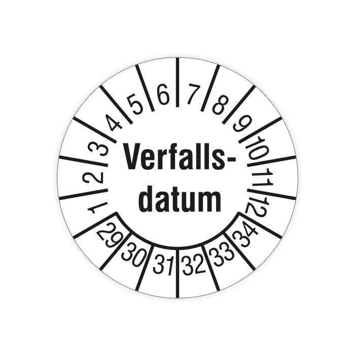 Prüfplakette, Verfallsdatum, 2029 - 2034, in verschiedenen Ausführungen