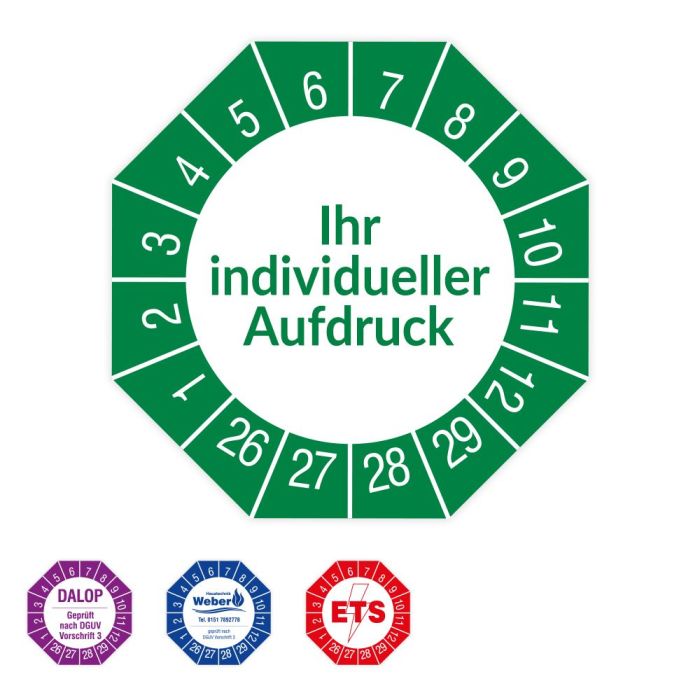 Prüfplaketten individuell im Spenderheft, 180/Heft, in verschiedenen Ausführungen