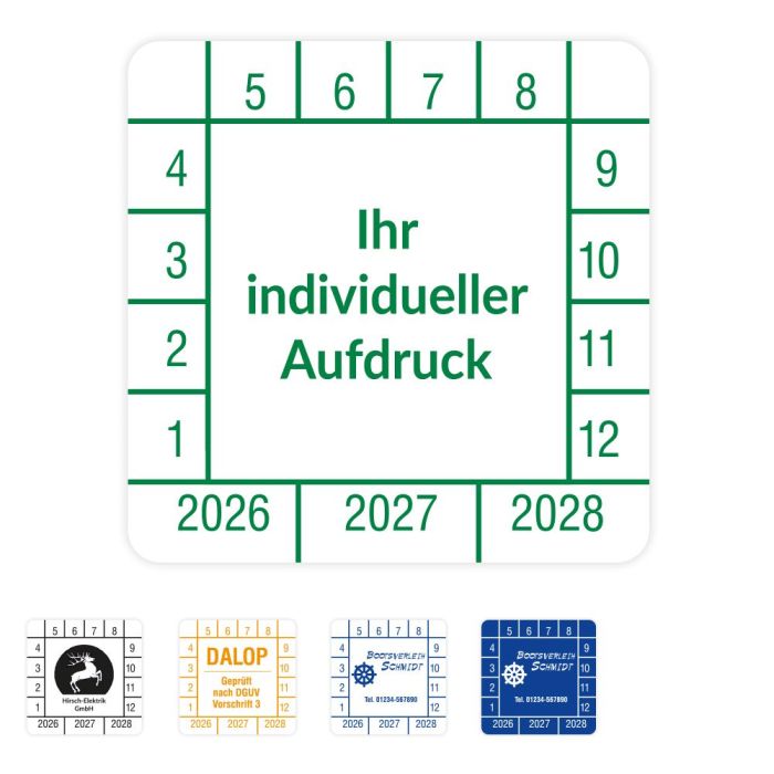 Prüfplaketten individuell im Spenderheft, 189/Heft, in veschiedenen Ausführungen