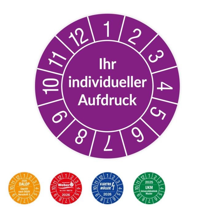Prüfplaketten individuell, mit Wunschaufdruck, verschiedene Ausführungen