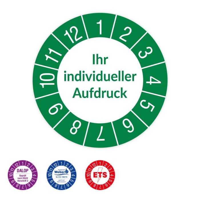 Prüfplaketten individuell, mit Wunschaufdruck, verschiedene Ausführungen