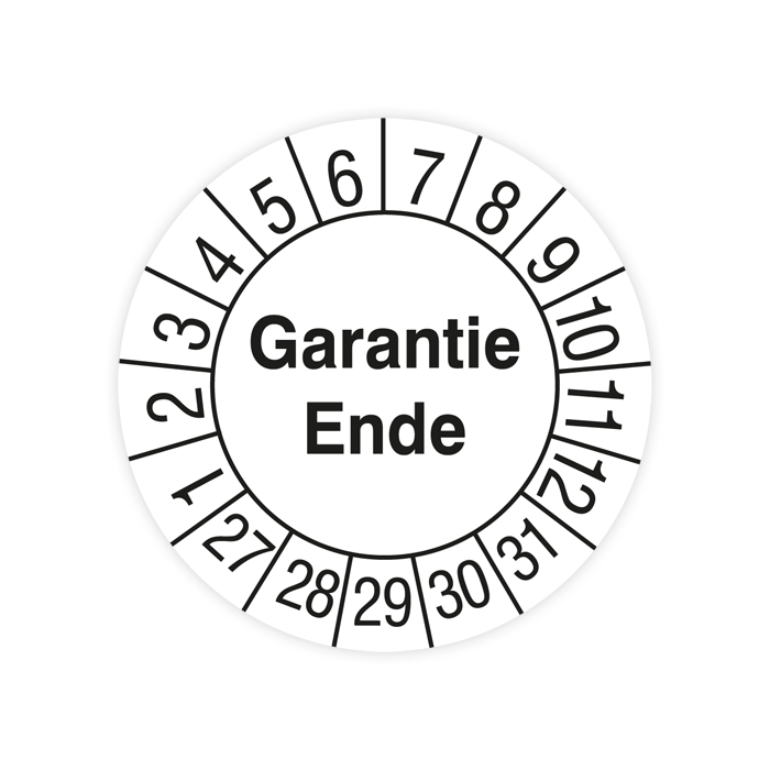 Prüfplakette, Garantie Ende, 2027, verschiedene Ausführungen