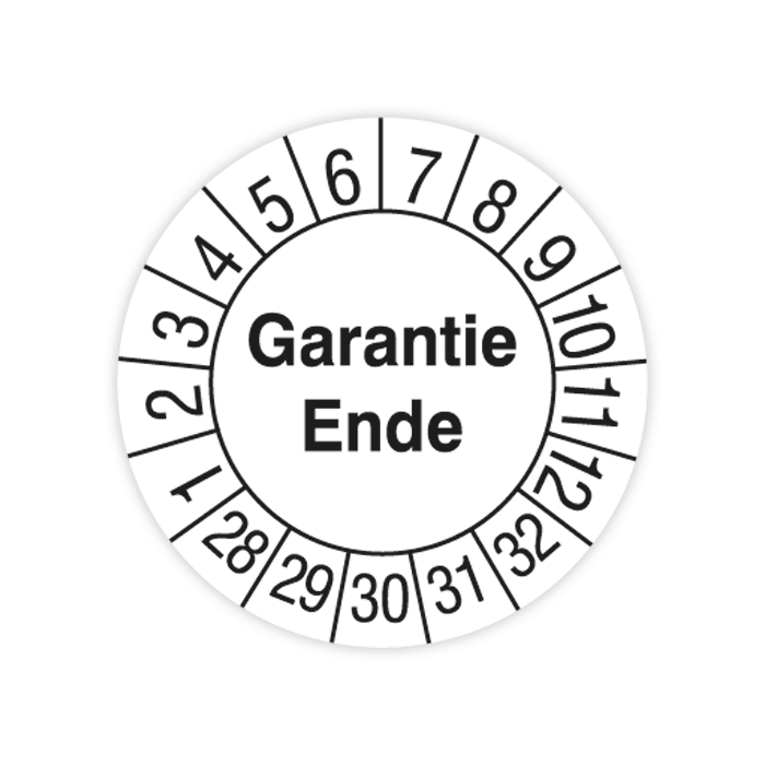 Prüfplakette, Garantie Ende, 2028 - 2032, verschiedene Ausführungen