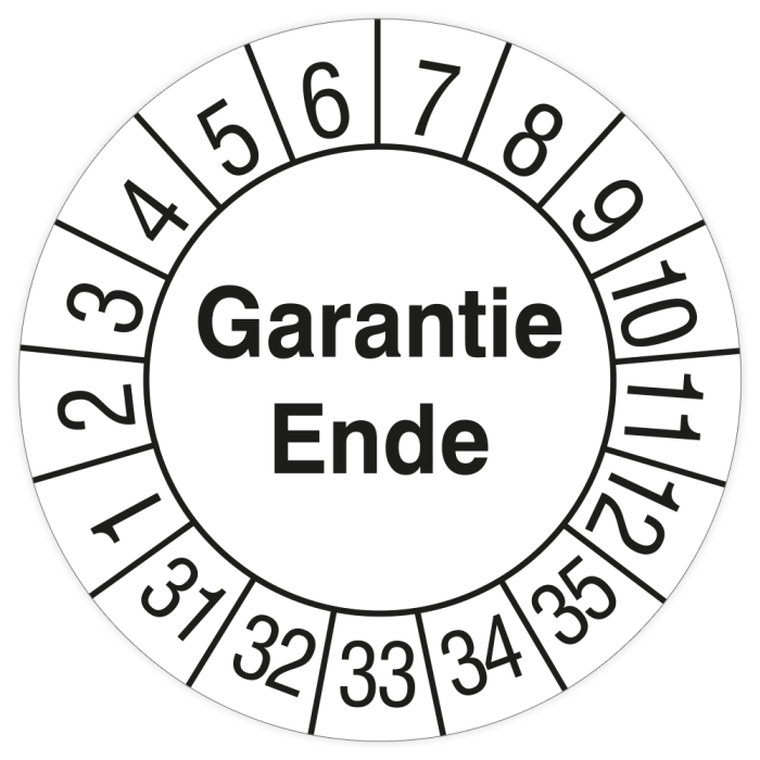 Prüfplakette, Garantie Ende, 2031 - 2035, Standardfolie, Ø 30 mm