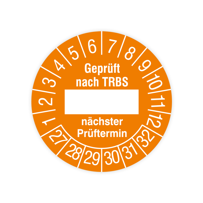 Prüfplakette, Geprüft nach TRBS - nächster Prüftermin, 2027, verschiedene Ausführungen