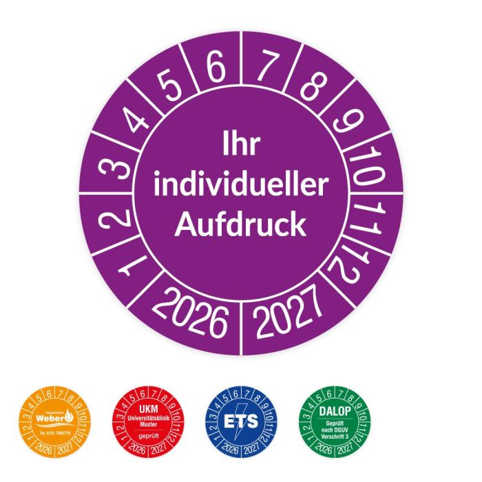 Prüfplaketten individuell, mit Wunschaufdruck, verschiedene Ausführungen