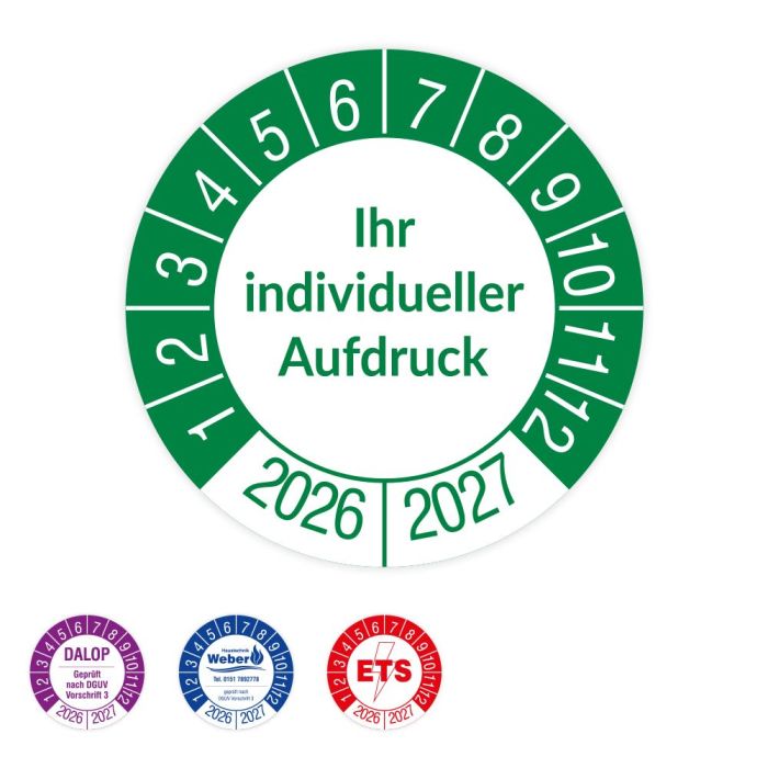 Prüfplaketten individuell, mit Wunschaufdruck, verschiedene Ausführungen
