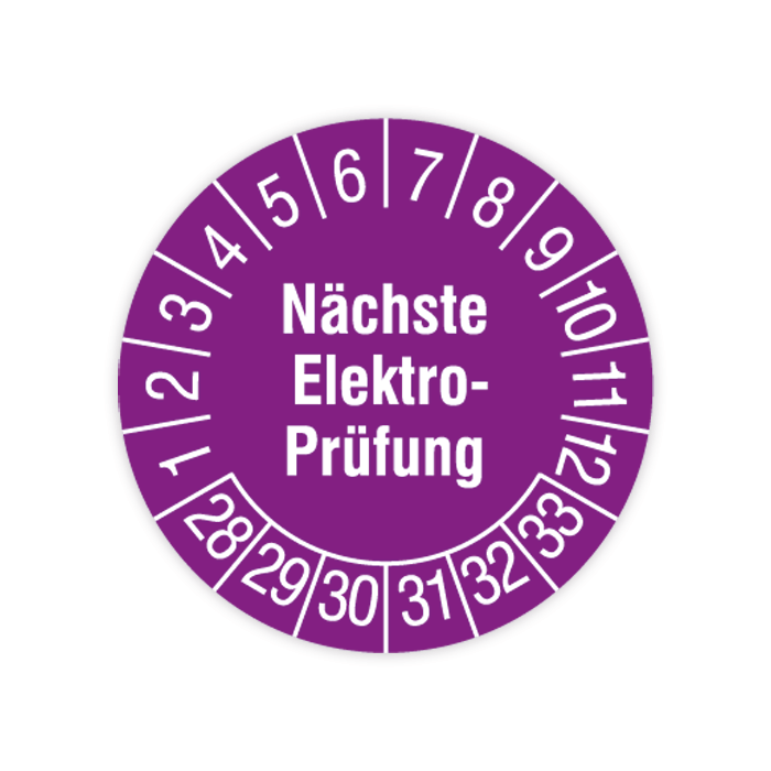 Prüfplakette, Nächste Elektro-Prüfung, 2028 - 2033, verschiedene Ausführungen