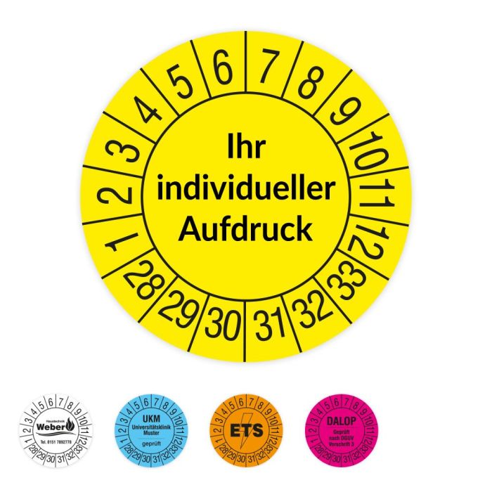 Prüfplaketten individuell, mit Wunschaufdruck, verschiedene Ausführungen