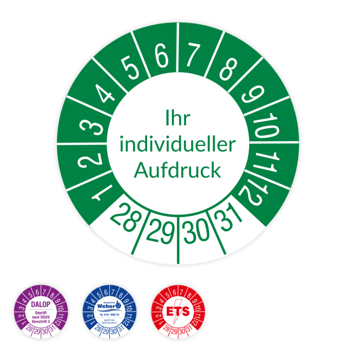 Prüfplaketten individuell, mit Wunschaufdruck, verschiedene Ausführungen