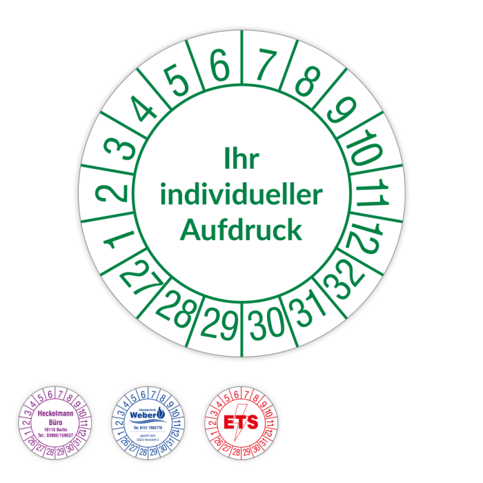 Prüfplaketten individuell, mit Wunschaufdruck, verschiedene Ausführungen