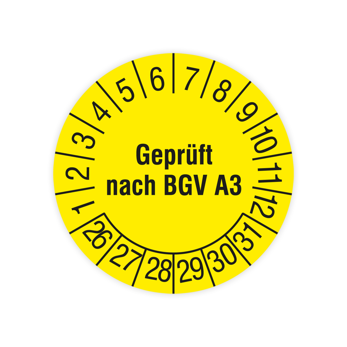 Prüfplakette, Geprüft nach BGV A3, 2026, verschiedene Ausführungen