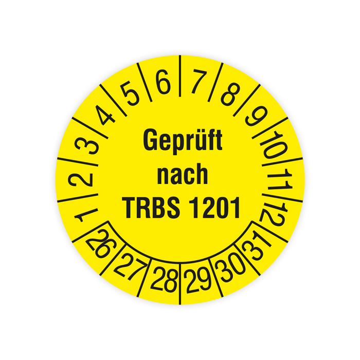 Prüfplakette, Geprüft nach TRBS 1201, 2026, verschiedene Ausführungen