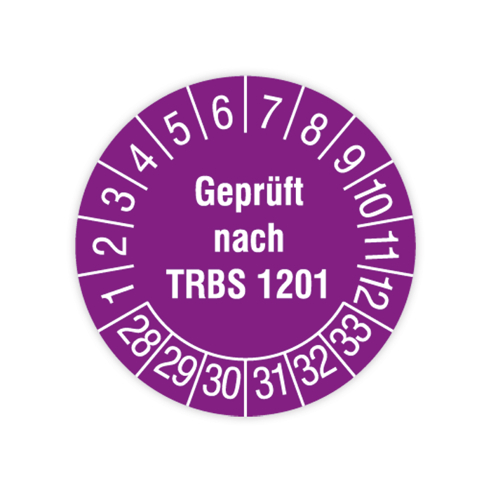 Prüfplakette, Geprüft nach TRBS 1201, 2028 - 2033, verschiedene Ausführungen
