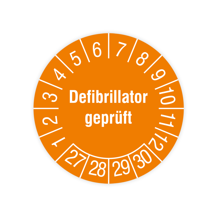 Prüfplakette, Defibrillator geprüft, 2027, verschiedene Ausführungen