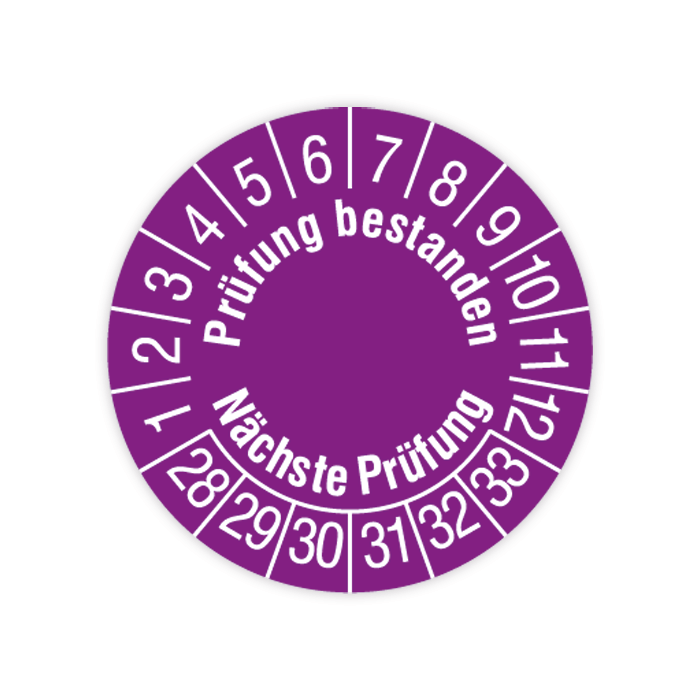 Prüfplakette, Prüfung bestanden - Nächste Prüfung, 2028 - 2033, verschiedene Ausführungen