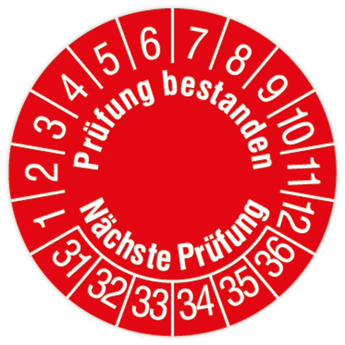 Prüfplakette, Prüfung bestanden - Nächste Prüfung, 2031, Standard- /Dokumentenfolie, Ø 30 mm