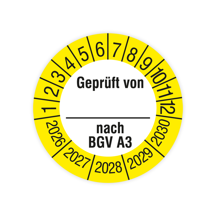 Prüfplakette, Geprüft von… nach BGV A3, 2026, verschiedene Ausführungen