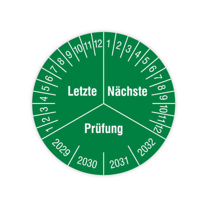 Prüfplakette, Letzte / Nächste Prüfung, 2029 - 2032, in verschiedenen Ausführungen