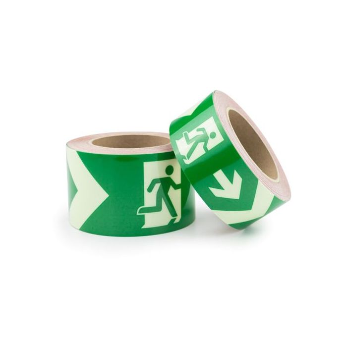 langnachleuchtendes Bodenmarkierungsband mit Fluchtwegsymbol