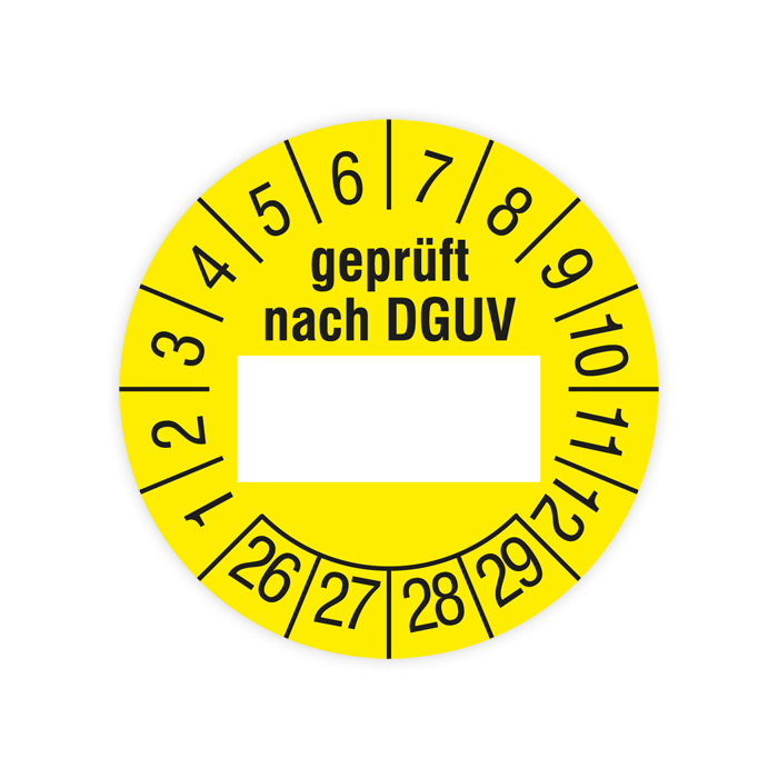 Prüfplakette, geprüft nach DGUV, 2026, verschiedene Ausführungen