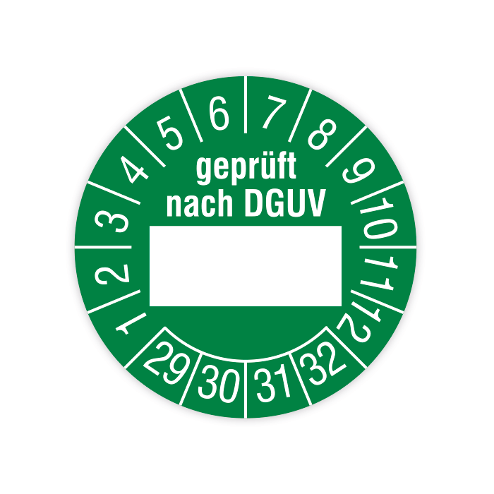 Prüfplakette, Geprüft nach DGUV, 2029 - 2032, in verschiedenen Ausführungen