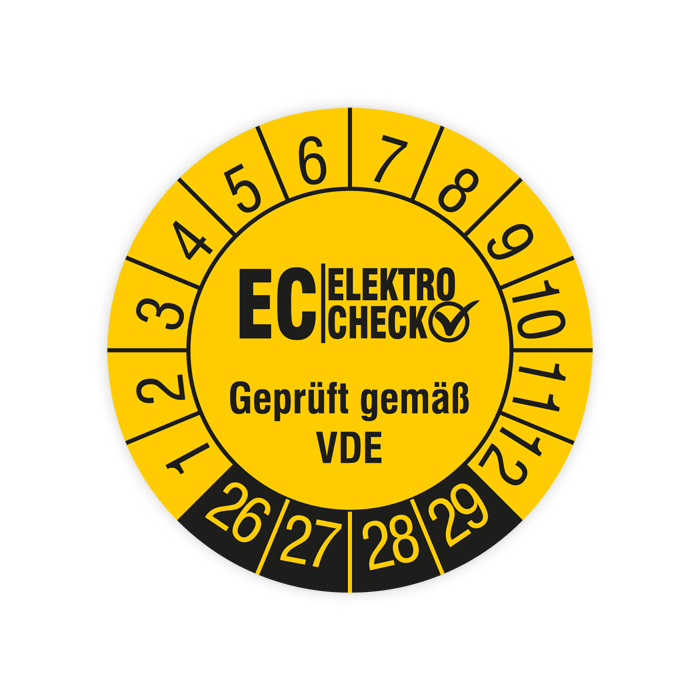 Prüfplakette, EC Elektro Check - Geprüft gemäß VDE,2026, verschiedene Ausführungen