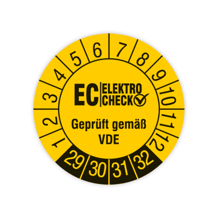 Prüfplakette, EC Elektro Check - Geprüft gemäß VDE, 2029 - 2032, in verschiedenen Ausführungen