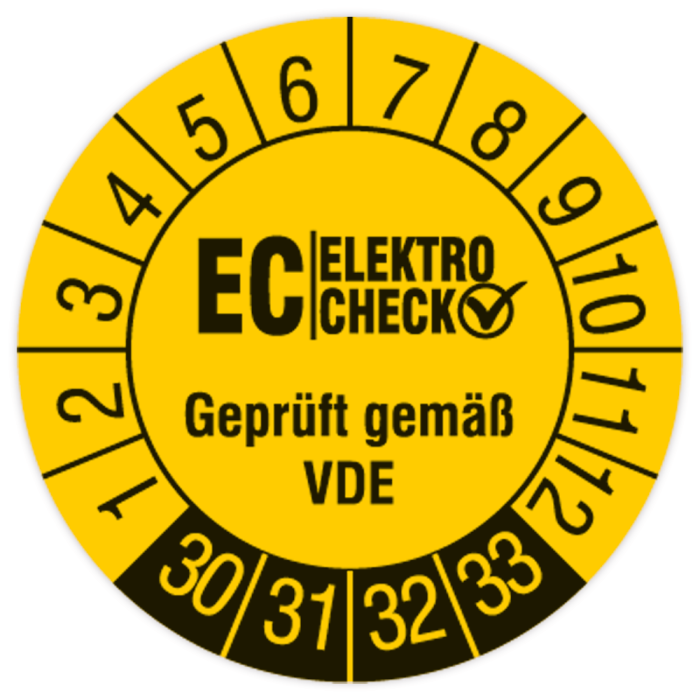 Prüfplakette, EC Elektro Check - Geprüft gemäß VDE, 2030 - 2033, in verschiedenen Ausführungen