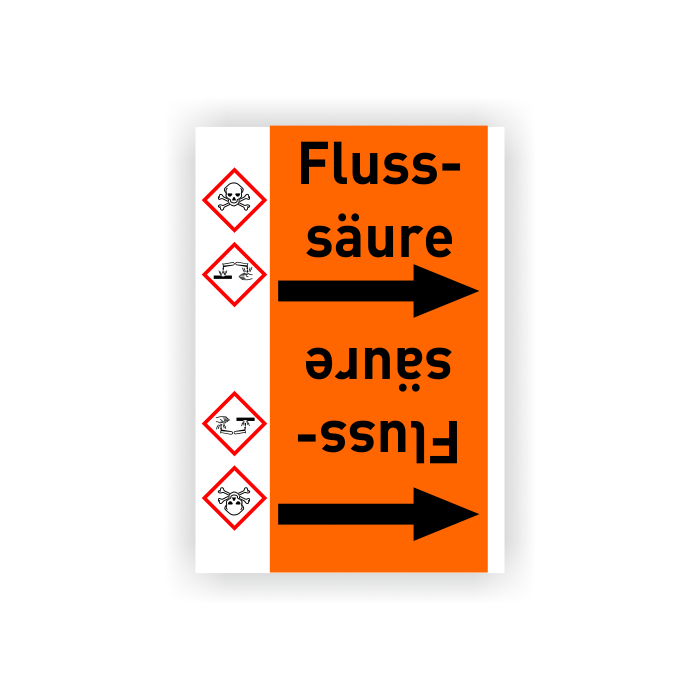 Rohrleitungsband Flusssäure nach DIN 2403, in verschiedenen Ausführungen