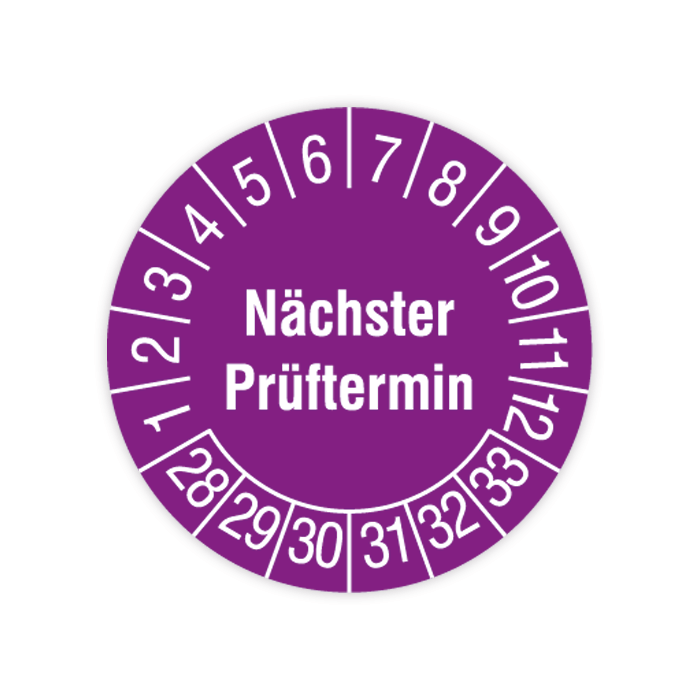 Prüfplakette, Nächster Prüftermin, 2028 - 2033, verschiedene Ausführungen