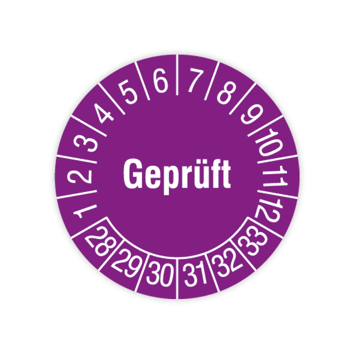 Prüfplakette, Geprüft, 2028 - 2033, verschiedene Ausführungen