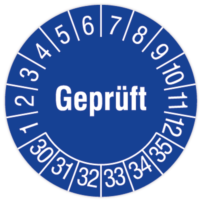 Prüfplakette, Geprüft, 2030 - 2035, in verschiedenen Ausführungen