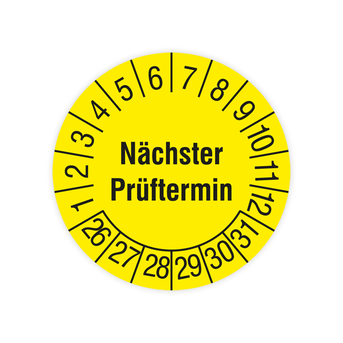 Prüfplakette, Nächster Prüftermin, 2026 - 2031, verschiedene Ausführungen