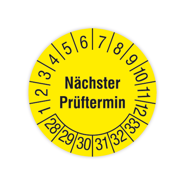 Prüfplakette, Nächster Prüftermin, 2028 - 2033, verschiedene Ausführungen