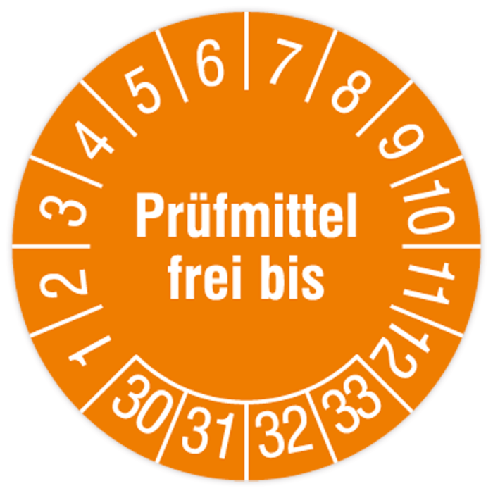 Prüfplakette, Prüfmittel frei bis, 2030 - 2033, in verschiedenen Ausführungen