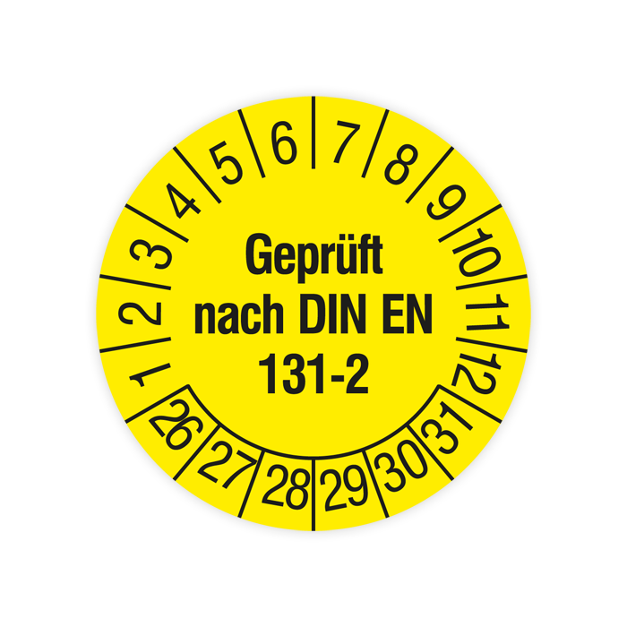 Prüfplakette, Geprüft nach DIN EN 131-2, 2026, verschiedene Ausführungen