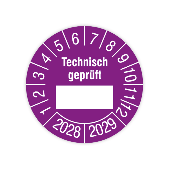 Prüfplakette, Technisch geprüft…, 2028 - 2029, verschiedene Ausführungen