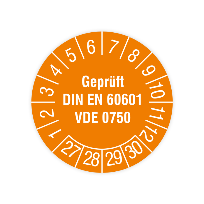 Prüfplakette, Geprüft DIN EN 60601 VDE 0750, 2027, verschiedene Ausführungen