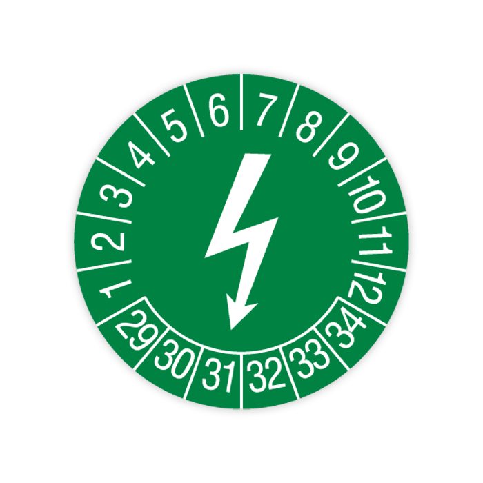 Prüfplakette, Elektrogerät, 2029 - 2034, in verschiedenen Ausführungen