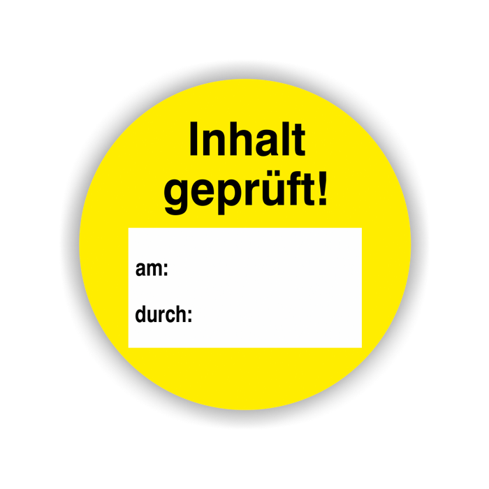 Prüfplakette, Inhalt geprüft! am... durch..., Standardfolie, verschiedene Ausführungen