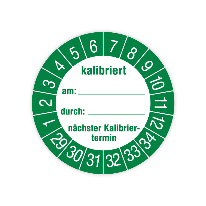 Prüfplakette, kalibriert am… durch… nächster Kalibriertermin, 2029, in verschied. Ausführungen
