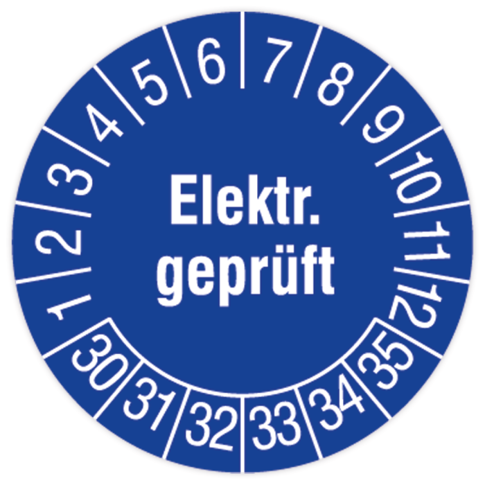 Prüfplakette, Elektrisch geprüft, 2030 - 2035, in verschiedenen Ausführungen