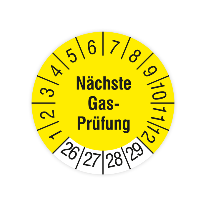 Prüfplakette, Nächste Gasprüfung, 2026, verschiedene Ausführungen