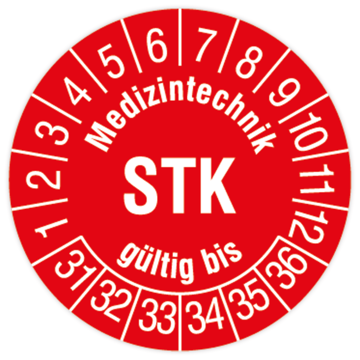 Prüfplakette, Medizintechnik STK gültig bis, 2031, Dokumentenfolie mit Oberflächenschutz, Ø 30 mm